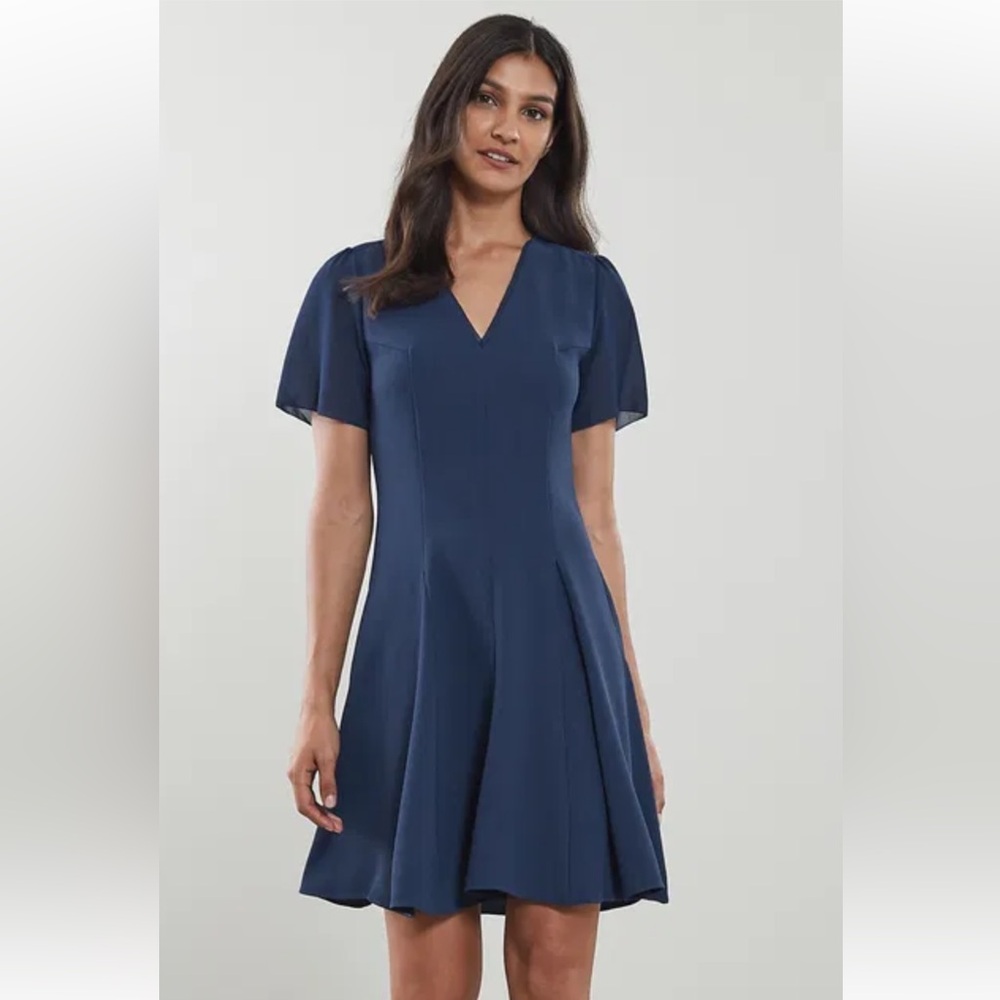 Reiss Women's Size US 6  Blue Teal Natalia V Neck & Flare Mini Dress Preowned